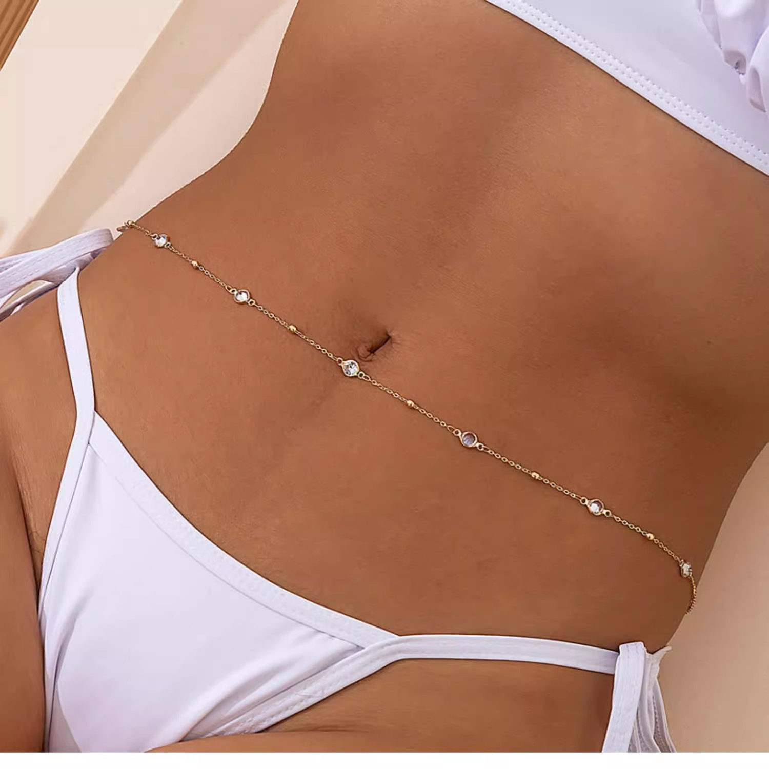 水晶比基尼身体链女夏季性感时尚欧美风海边旅行度假光身装饰腰链