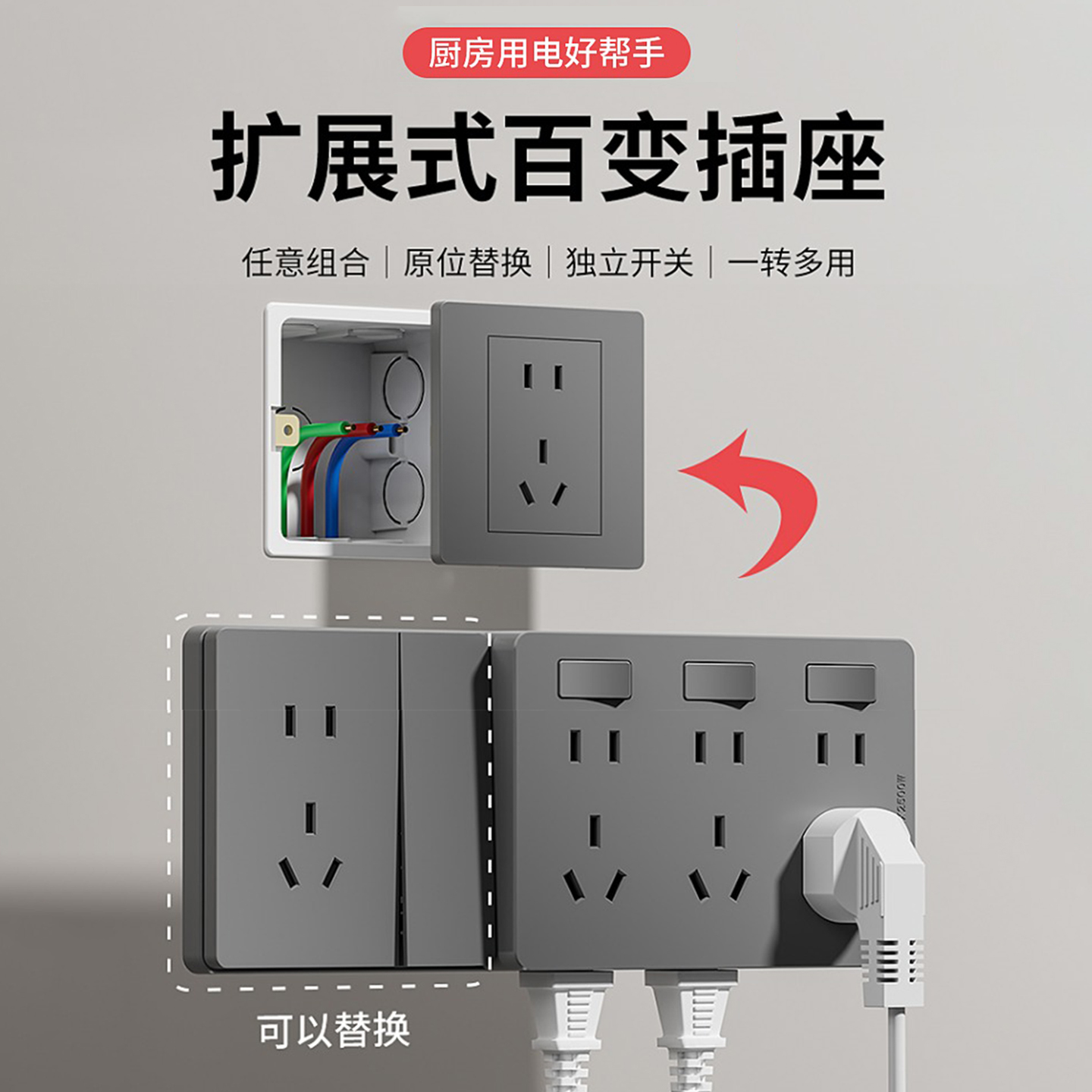 国际电工86扩展式很多孔插座