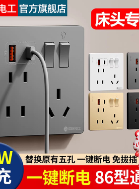 国际电工86型20W苹果PD快充type-c口手机充电二开七孔USB插座面板