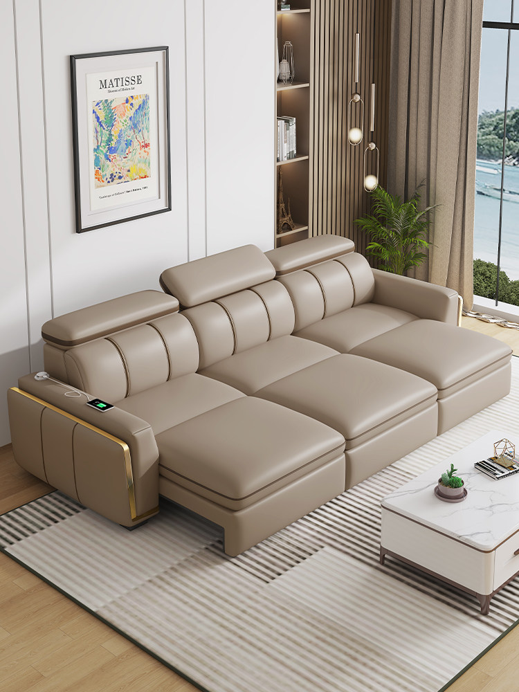 真皮沙发床客厅2025新款小户型多功能折叠两用直排智能电动沙发