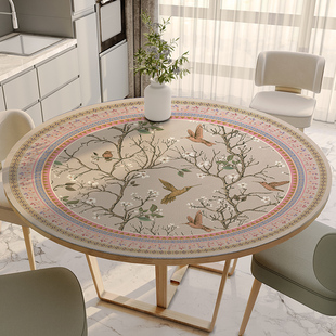新中式圆桌垫防水防油田园风硅胶饭桌垫家庭圆形垫子中国风餐桌布