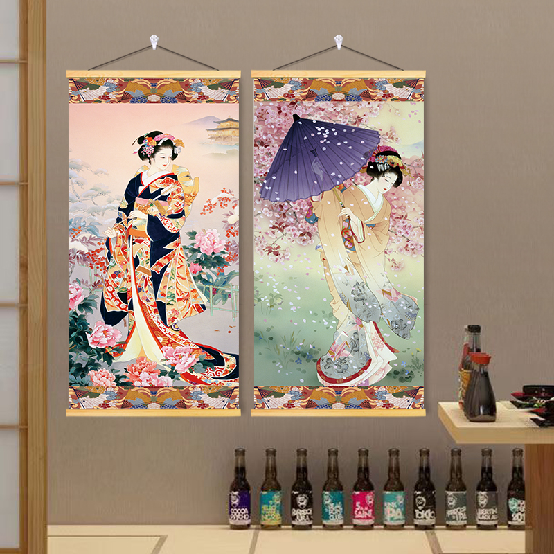 日本仕女图竹帘挂画日式饭店酒店日本料理寿司店居酒屋玄关装饰画图片