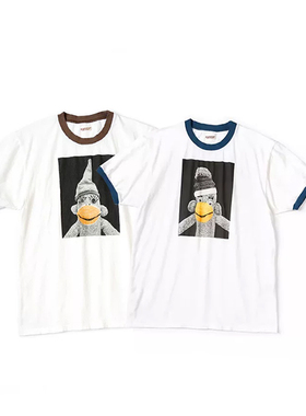 KAPITAL平田和宏日系纯棉拼色玩偶猴印花宽松休闲圆领短袖T恤
