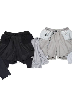 日系男女款宽松休闲户外机能速干轻质尼龙运动双层短裤
