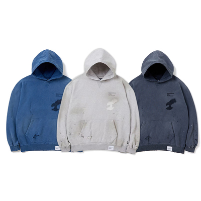 重磅水洗做旧破坏男女款连帽卫衣