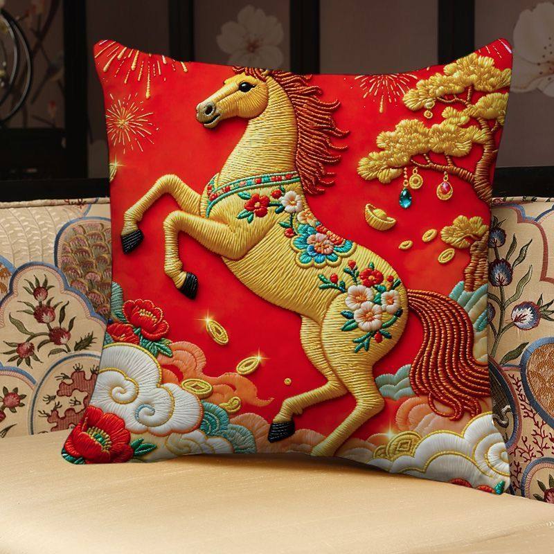 2026马年抱枕金马送福红色新年装饰靠垫沙发靠枕平面印花枕头含芯,居家布艺,靠垫/抱枕,淘宝优惠券,粉丝福利购,淘宝优惠卷
