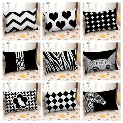 北欧简约黑白抱枕套北欧几何靠枕3050长方形沙发靠枕套4060