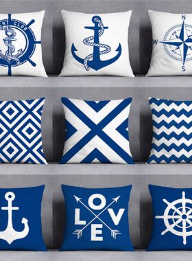 北欧ins风正方形抱枕蓝色格子靠垫宿舍抱枕汽车沙发背靠抱枕双面