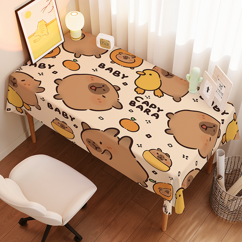 萌趣水豚卡通可爱布艺轻防水桌布