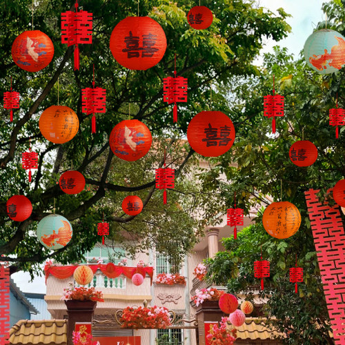 结婚喜字纸灯笼串宫灯瀑布