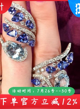 新款首饰个性创意蓝色锆石戒指女
