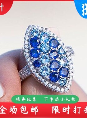 新款戒指欧美精致蓝色锆石女戒铜