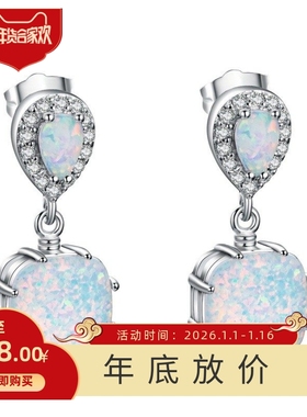 新款亚马逊水滴形锆石方形白色澳宝耳钉耳环女气质简约风耳饰