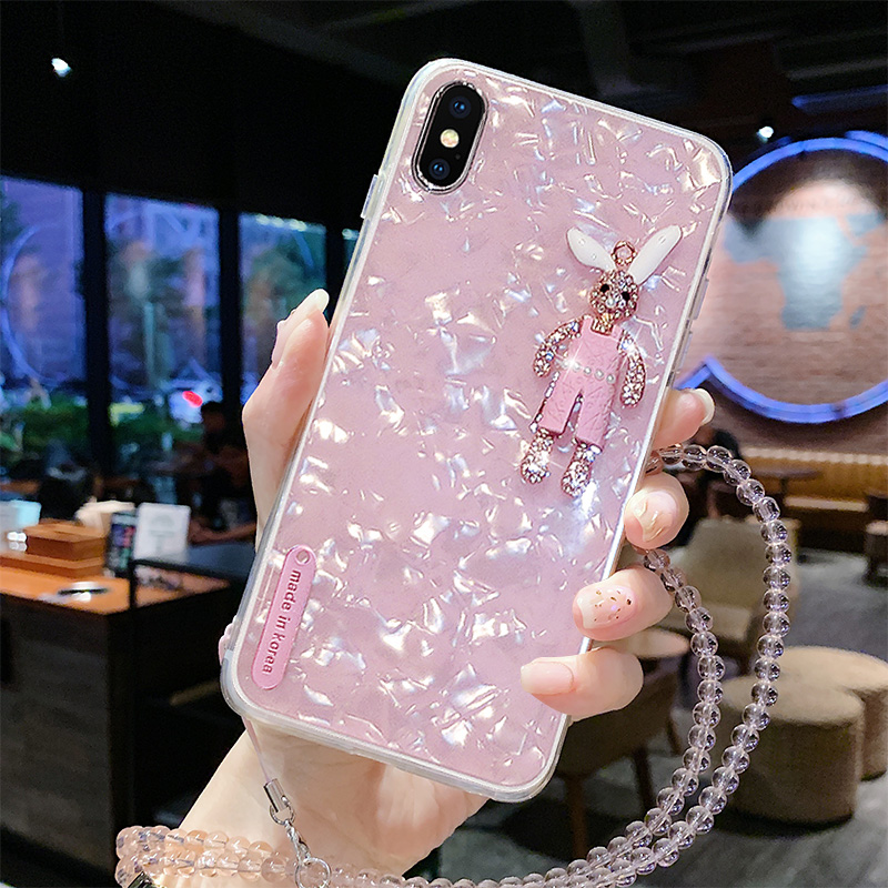 vivox9s手机壳抖音同款x20a网红卡通挂绳白色女款水钻贝壳x20plus兔子