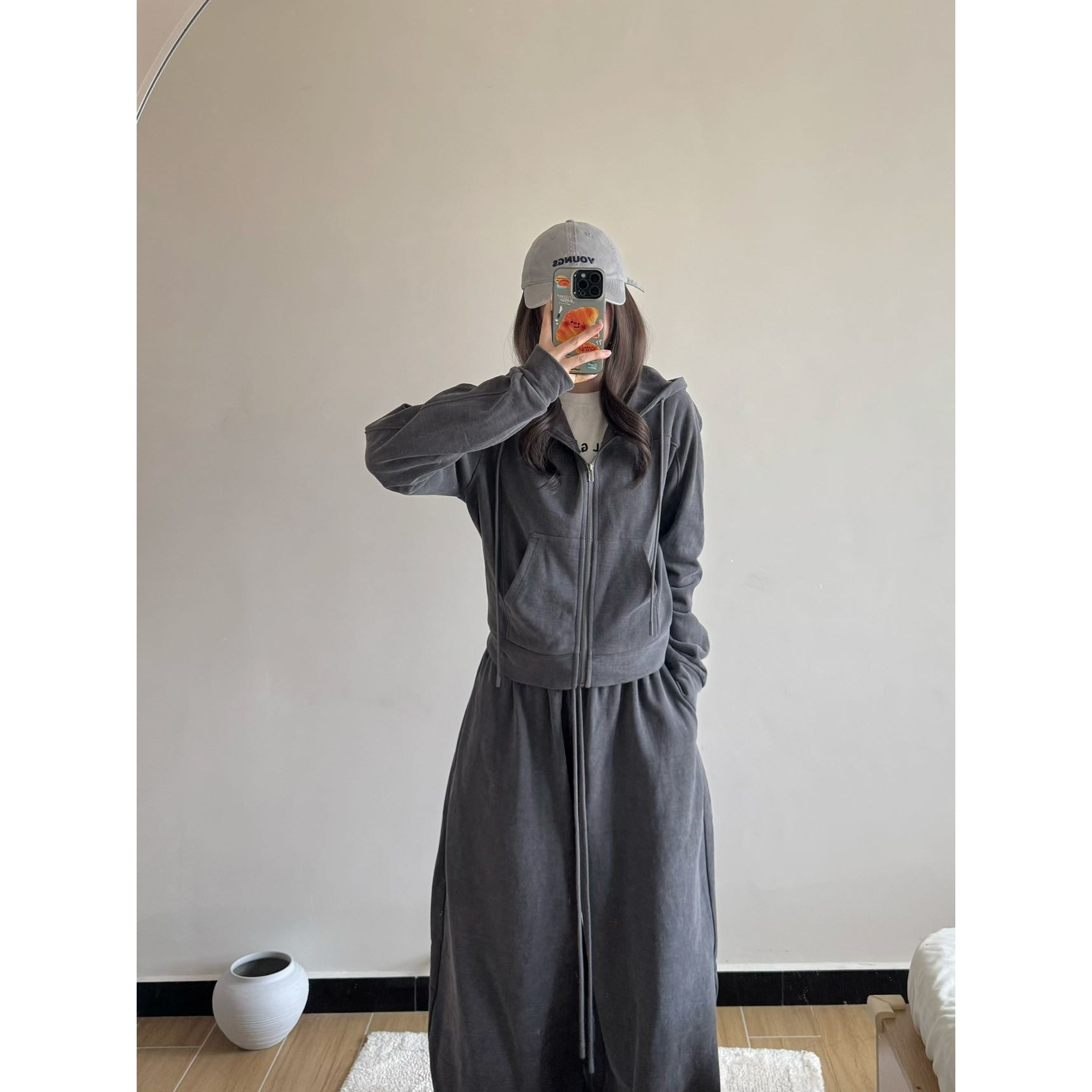 SUNONEONE100棉高克重水洗卫衣套装女秋冬短外套休闲宽松运动裤子