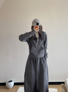 SUNONEONE100棉高克重水洗卫衣套装女秋冬短外套休闲宽松运动裤子