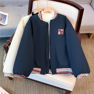 宽松女夹克复古外套 民族提花棉服短款 实拍2025新款 棒球服情侣款