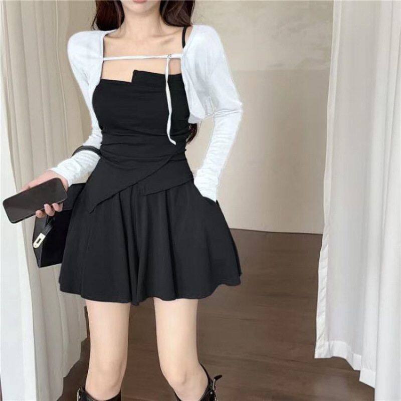 时尚三件套女夏季新款防晒披肩开衫+吊带抹胸+短裤裙不规则套装女