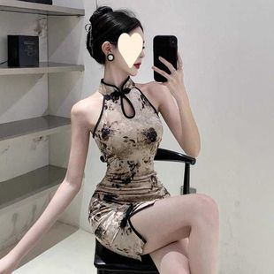 新中式改良旗袍小个子显高辣妹性感无袖修身包臀气质连衣裙