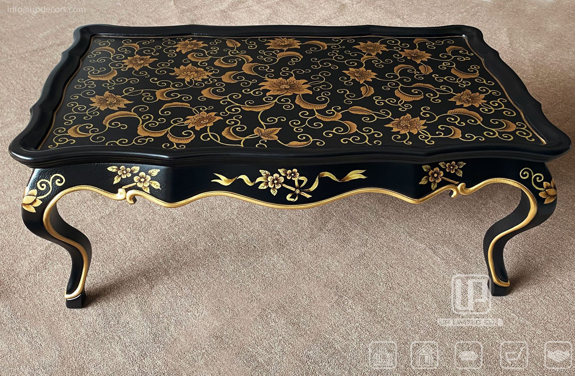 欧式仿中式橡木实木手工雕刻彩绘手绘方桌咖啡桌边几长方形茶几