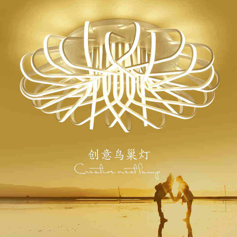 LED客厅灯简约后现代大气家用卧室灯温馨浪漫创意个性鸟巢吸顶灯
