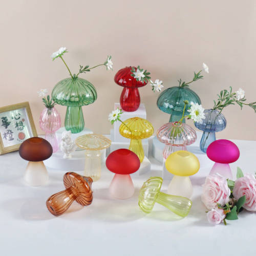蘑菇花瓶ins风水培创意玻璃摆件绿植插花器房间装饰香薰瓶高级感
