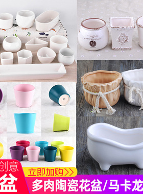 多肉花盆多肉植物白色陶瓷盆绿植物创意简约可配木托迷你小花盆