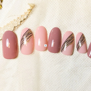 24pcs false press on nails pink color oval head Mid-length