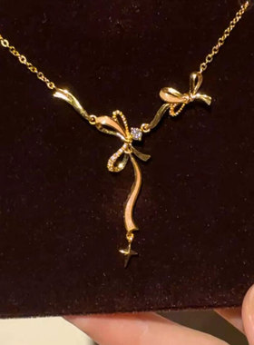 超闪灵动蝴蝶结项链秋冬毛衣链