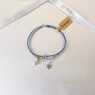 圣诞雪花铃铛编织叠戴手链女新款 轻奢高级感小众精致秋冬百搭手饰