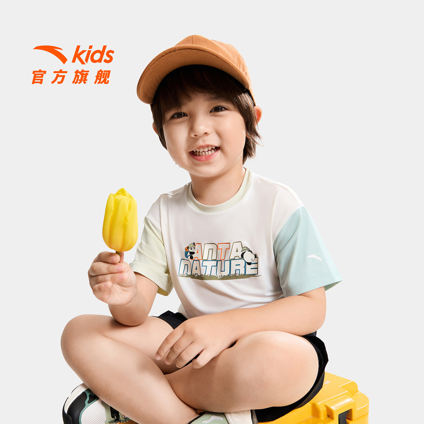 安踏儿童男小童针织短袖衫2026新款透气舒适儿童防晒凉感短袖T恤图片