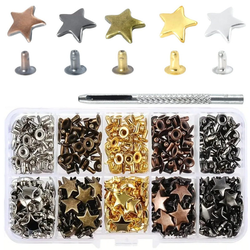 跨境200套5色金属五角星星单面撞钉盒装 DIY手工皮革工艺腰带配件,纺织面料/辅料/配套,其他纺织辅料,淘宝优惠券,粉丝福利购,淘宝优惠卷