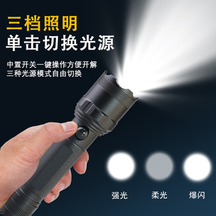 跨境白激光手电筒伸缩变焦USB充电便携式 家用户外持久续航亮电筒