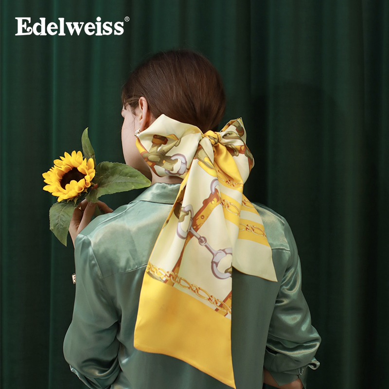 雪绒花真丝印花飘带复古