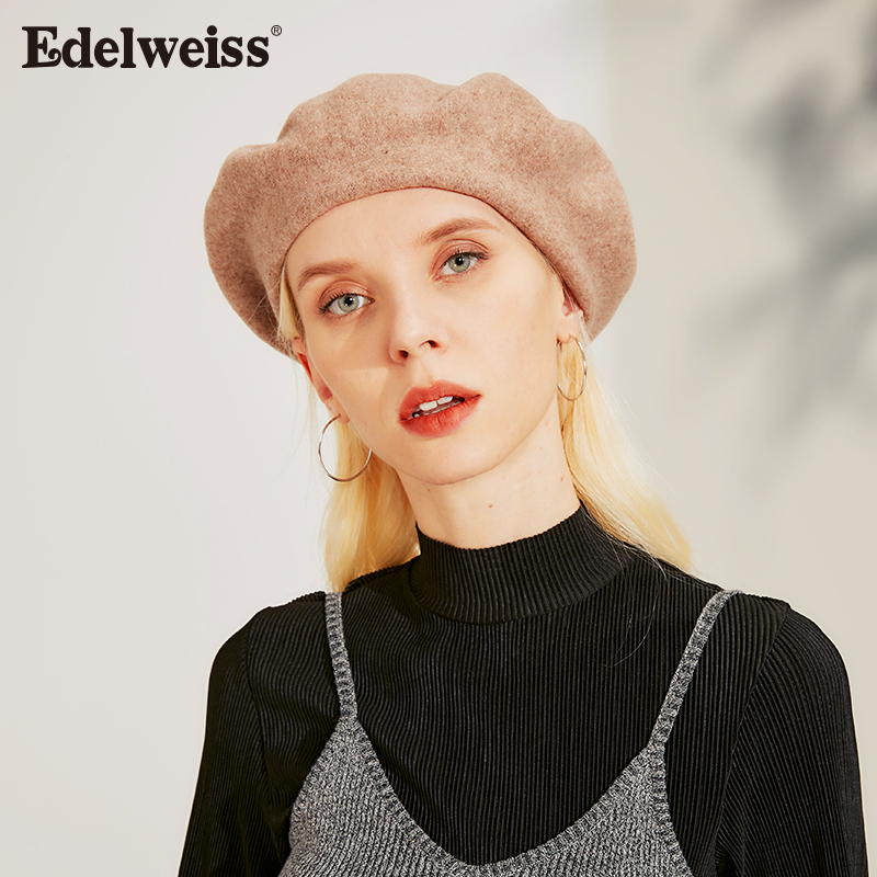 雪绒花冬季羊毛复古加厚贝雷帽