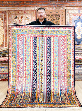 天匠120x180cm手工真丝波斯地毯茶几床边新中式轻奢灰色ins地毯