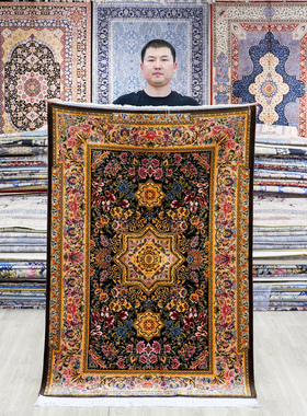 天匠100x150cm手工真丝波斯地毯家用加厚茶几垫卧室飘窗床边地毯