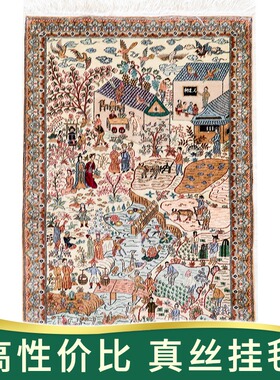 天匠地毯50x73cm手工真丝波斯地毯客厅沙发地毯新疆挂毯卧室书房