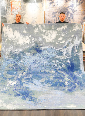 天匠245x302cm手工羊毛波斯地毯茶几床边新中式轻奢灰色ins地毯