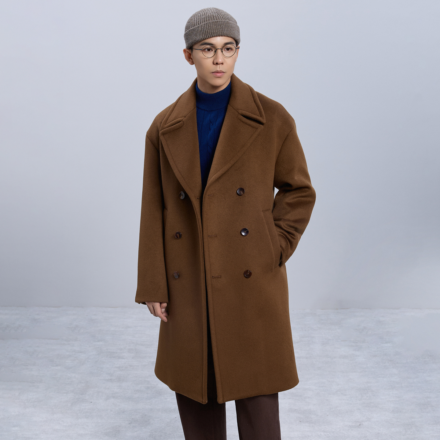 重磅廓形羊毛大衣｜100%初剪羊毛830g双面毛呢秋冬男高级棕色长款,男装,毛呢大衣,淘宝优惠券,粉丝福利购,淘宝优惠卷