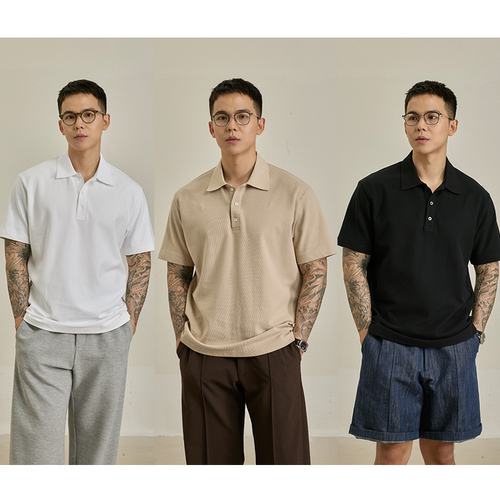 3色针织polo衫夏日低压绿叶单品