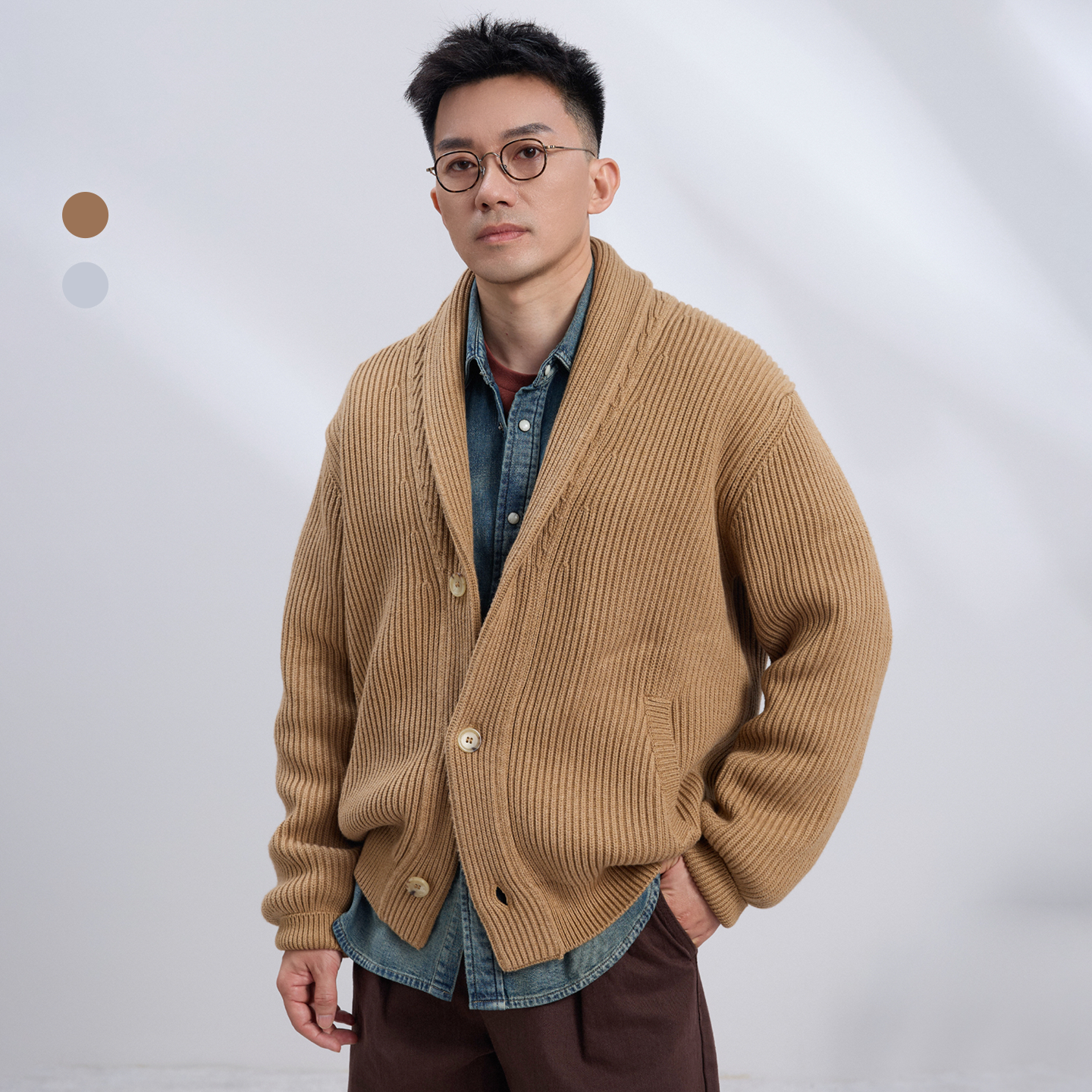 2色青果领毛衣重磅澳毛外套