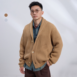 2色青果领毛衣｜重磅1400g澳洲美丽诺羊毛混纺毛织外套男厚款 高级