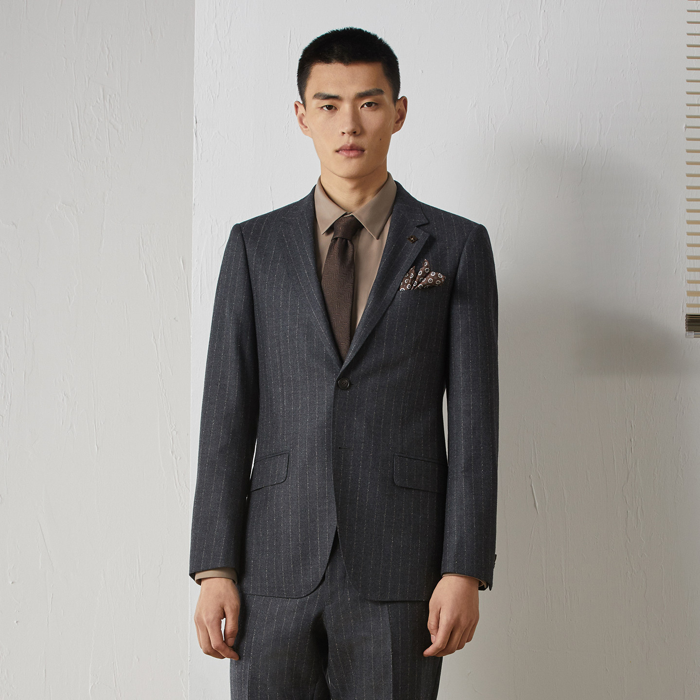 BONI/堡尼秋冬新品羊毛西装商务男士西服男条纹正装礼服