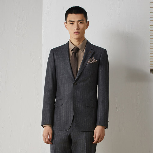 BONI/堡尼秋冬新品羊毛西装商务男士西服男条纹正装礼服