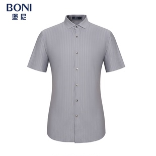 BONI/堡尼新品商务短袖衬衫时尚修身男衬衣休闲条纹上衣GN382B22B
