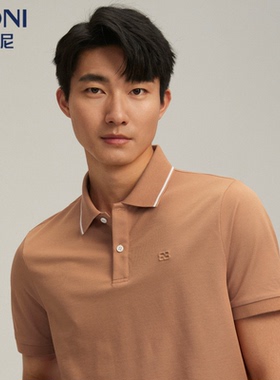 BONI/堡尼24春夏新款休闲商务橙色翻领棉丝混纺短袖T恤LR354A01B