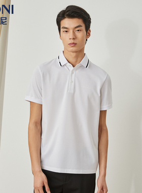 BONI/堡尼春夏新品商务白色翻领POLO衫棉混纺短袖T恤男LN311C22B