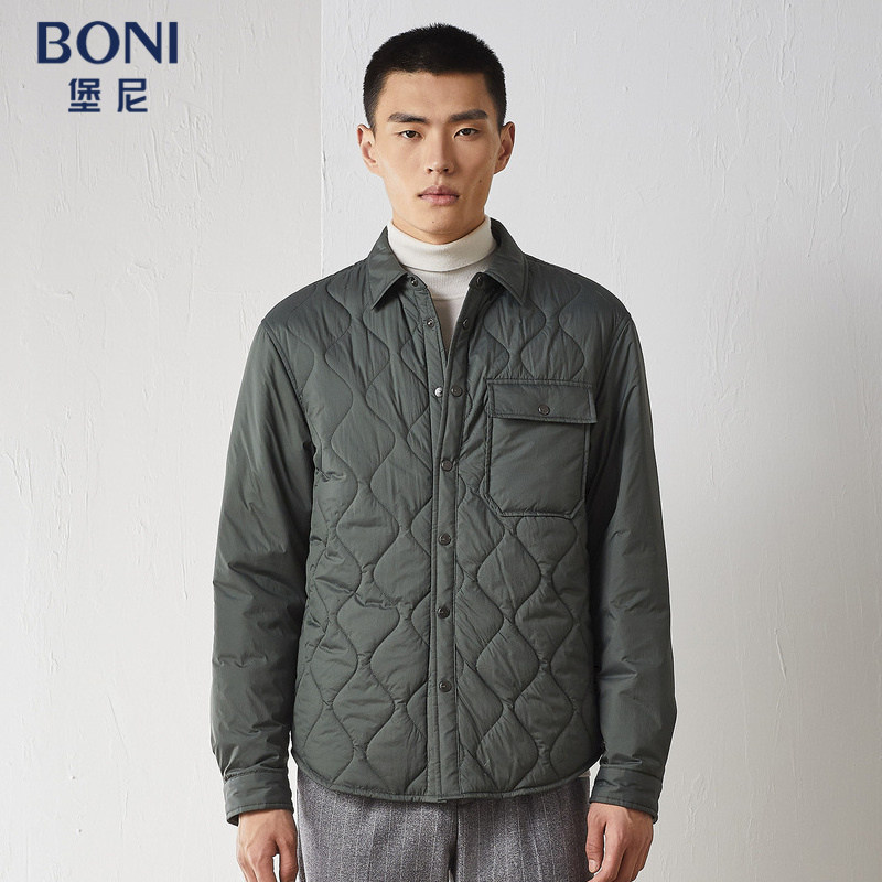 BONI/堡尼秋冬新品男士翻领印花短款棉服休闲棉衣外套男IM740002B