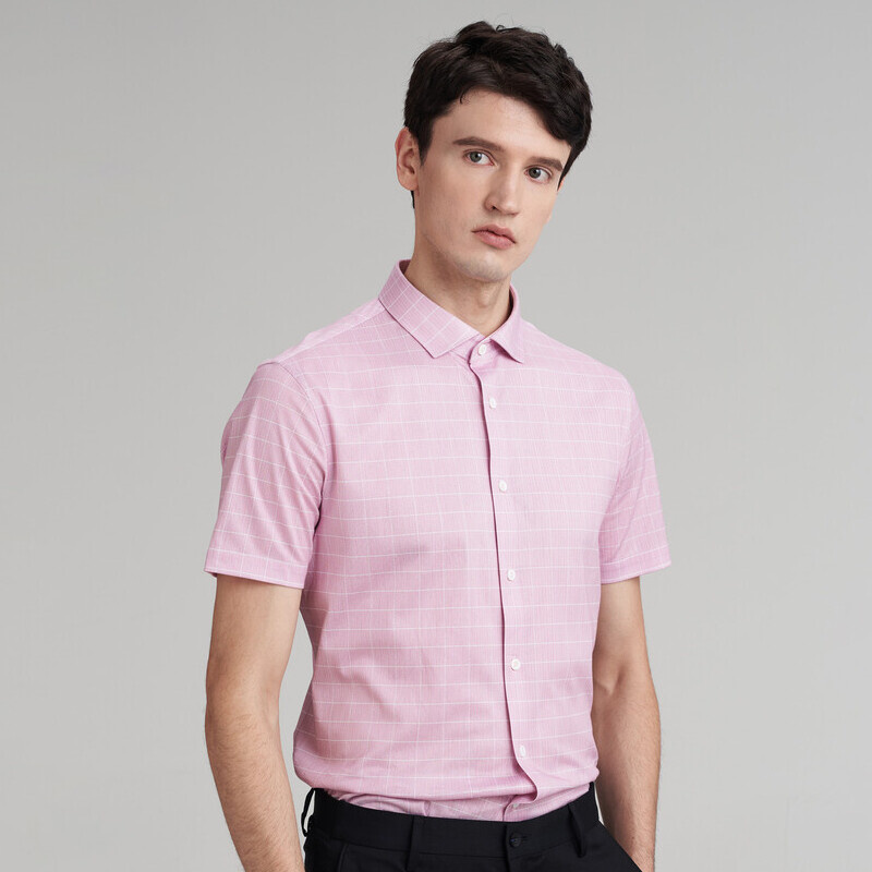 boni堡尼商务格纹棉混纺寸衫衬衣